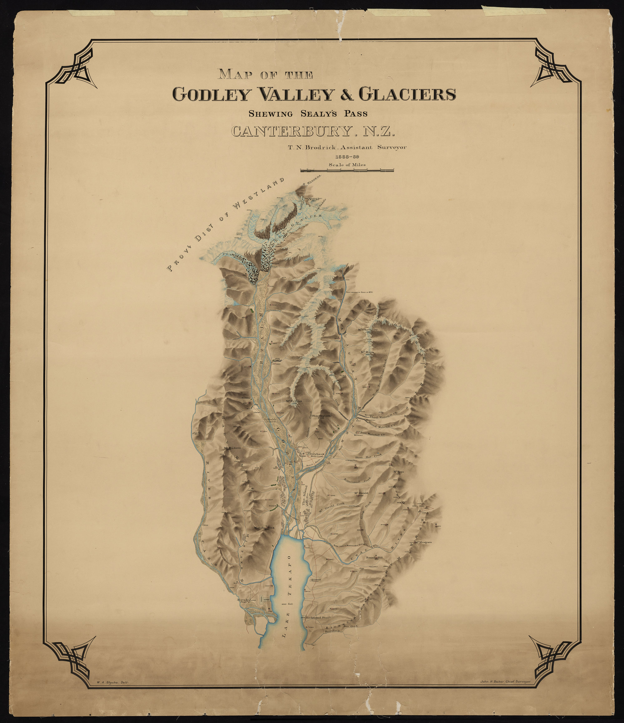 Godley Valley &amp; glaciers showing Sealy's pass.