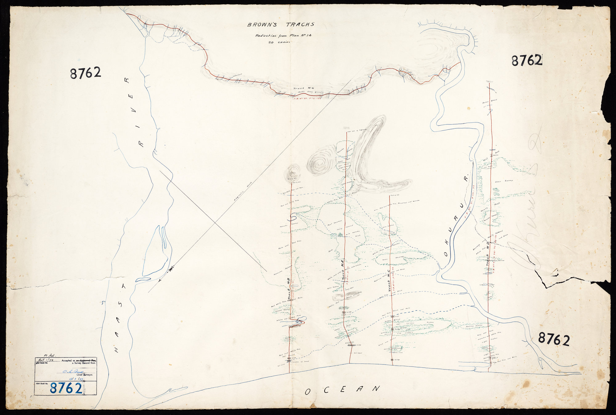 Topographical Plan Brown's Tracks Haast River &amp; Okuru River