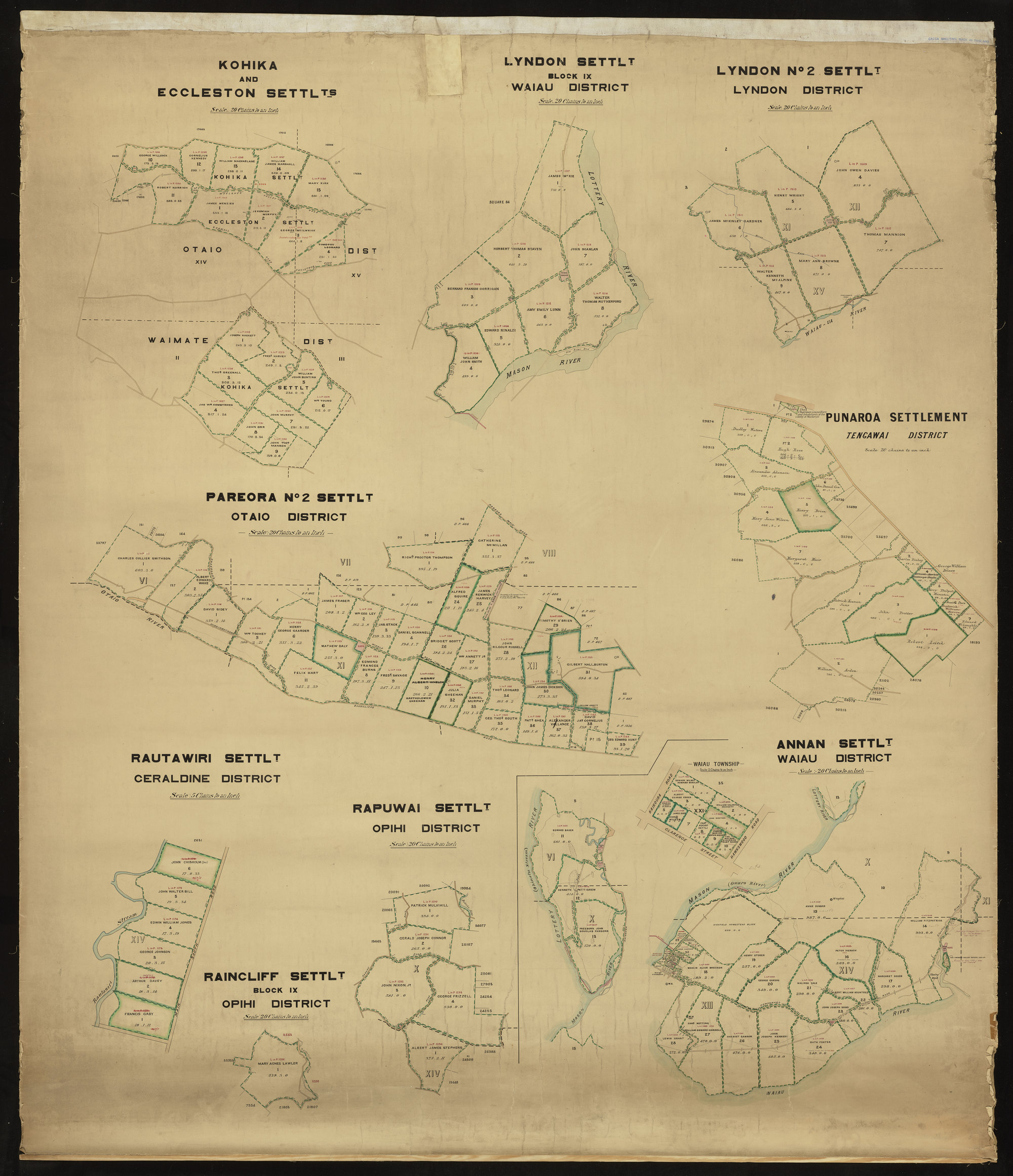 Raincliff, Rautawiri, Rapuwai, Annan, Pareora No 2, Punaroa, Kohika &amp; Eccleston, Lyndon, Lyndon No 2 Settlements