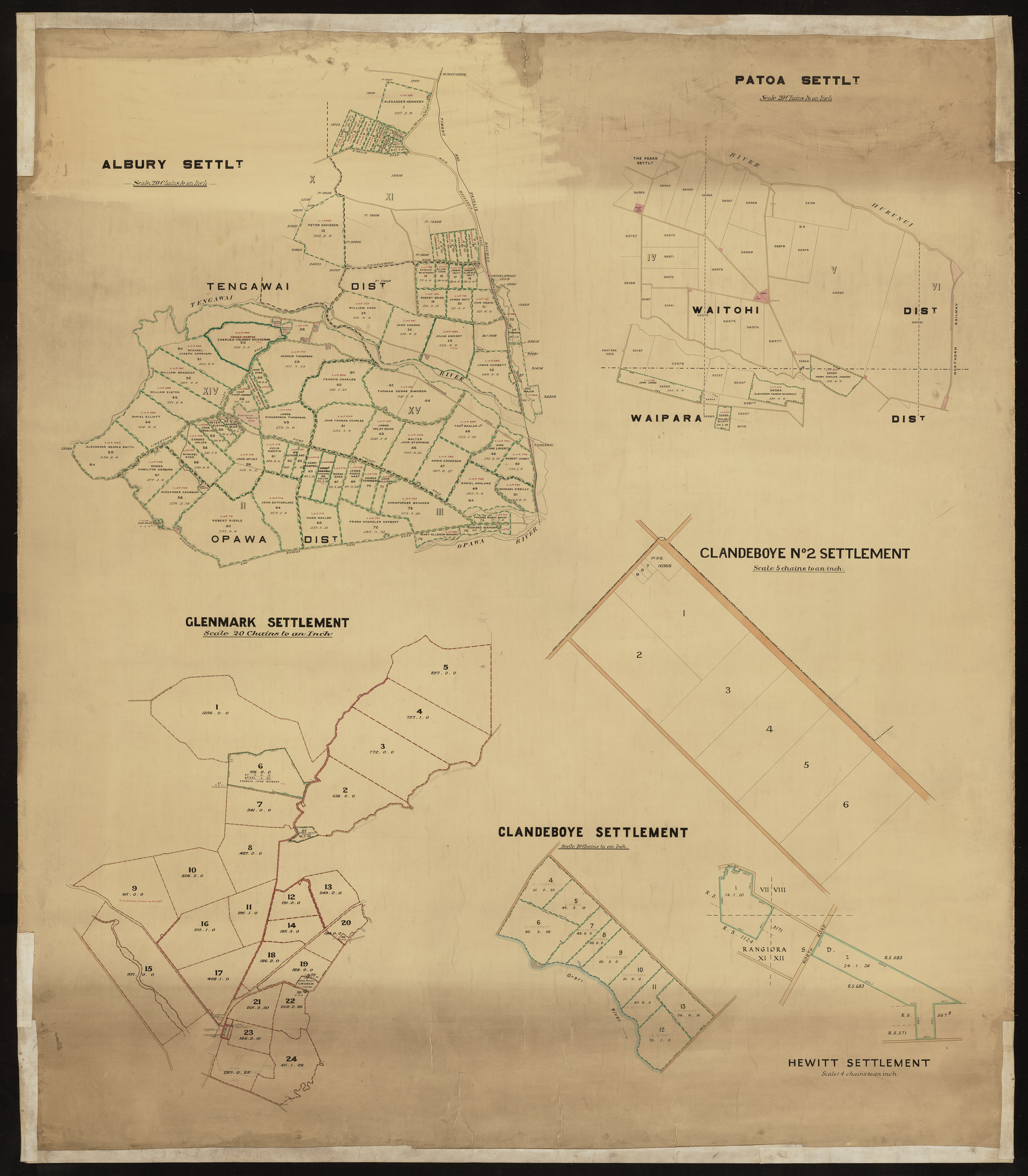 Clandeboye, Hewitt, Glenmark, Clandeboye No 2, Albury, Patoa Settlements
