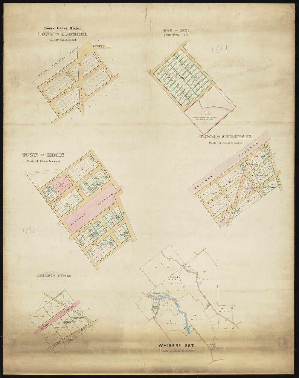 Town of Dromore, Reserve 1261 Ashburton, Town of Hinds, Town of Chertsey, Reserve 1466, Wairere Settlement