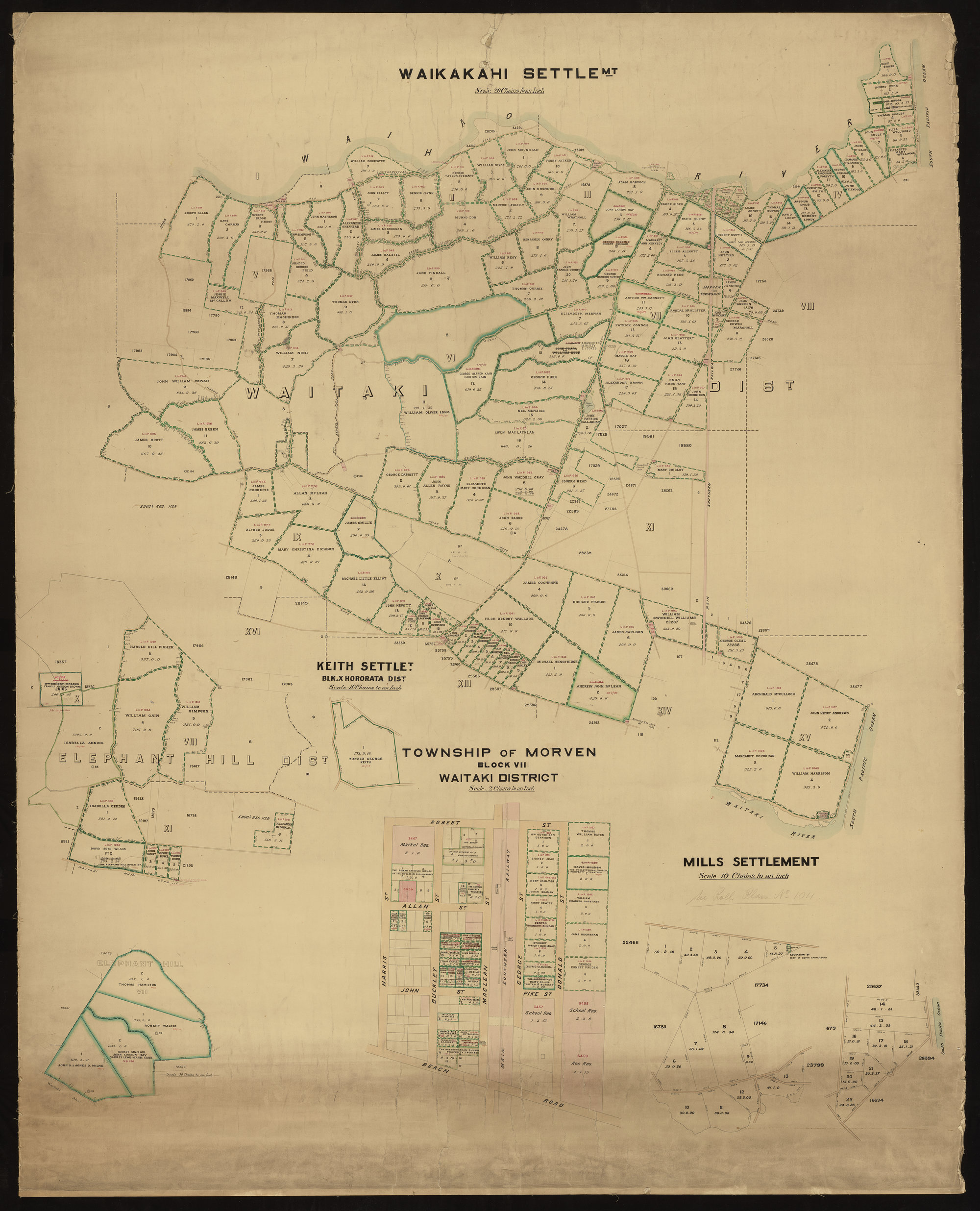 Waikakahi, Keith, Mills Settlements, Elephant Hill, Town of Morven