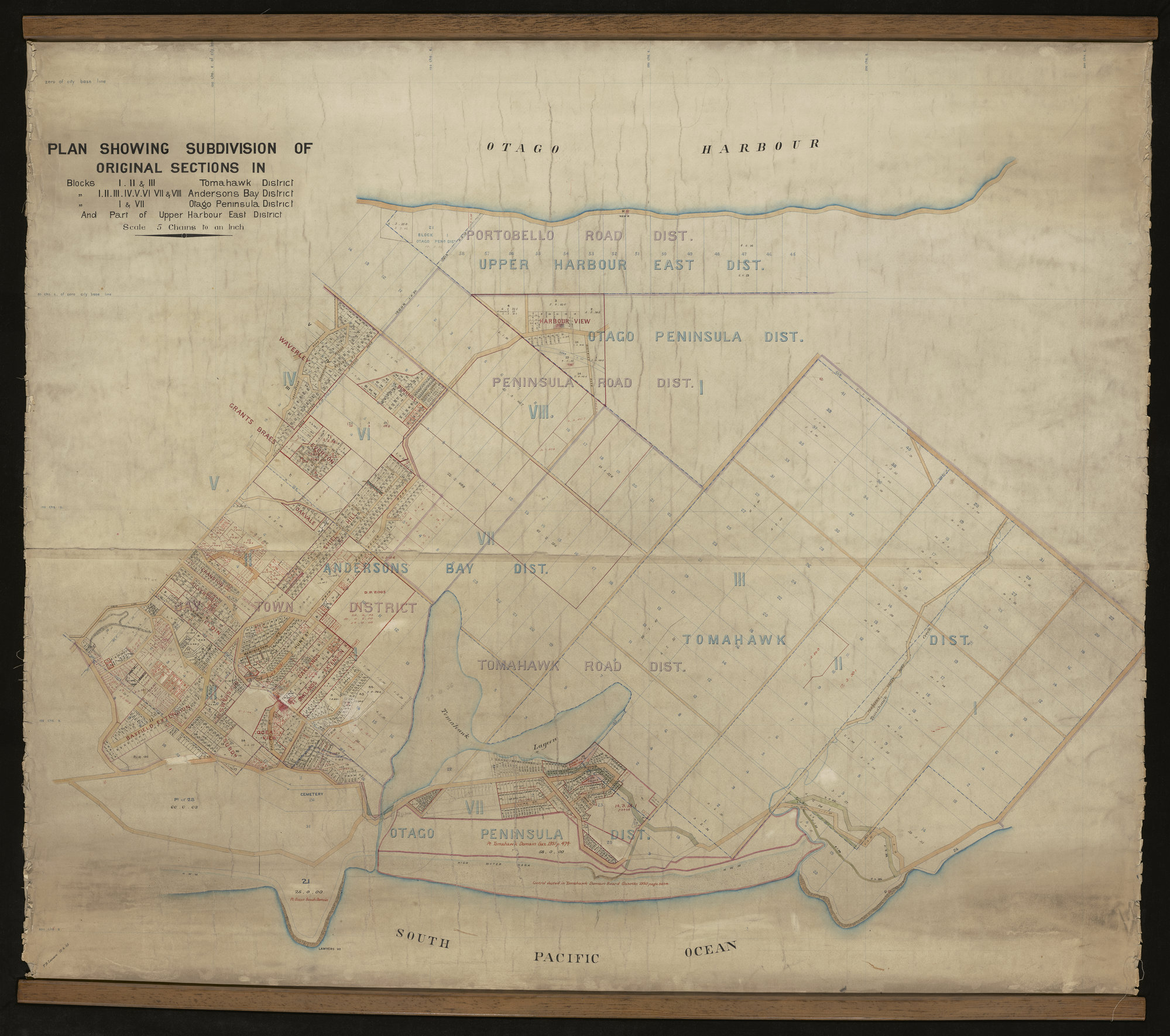 Subdivision of original sections in Tomahawk, Andersons Bay, Otago Peninsula, and part of Upper Harbour East